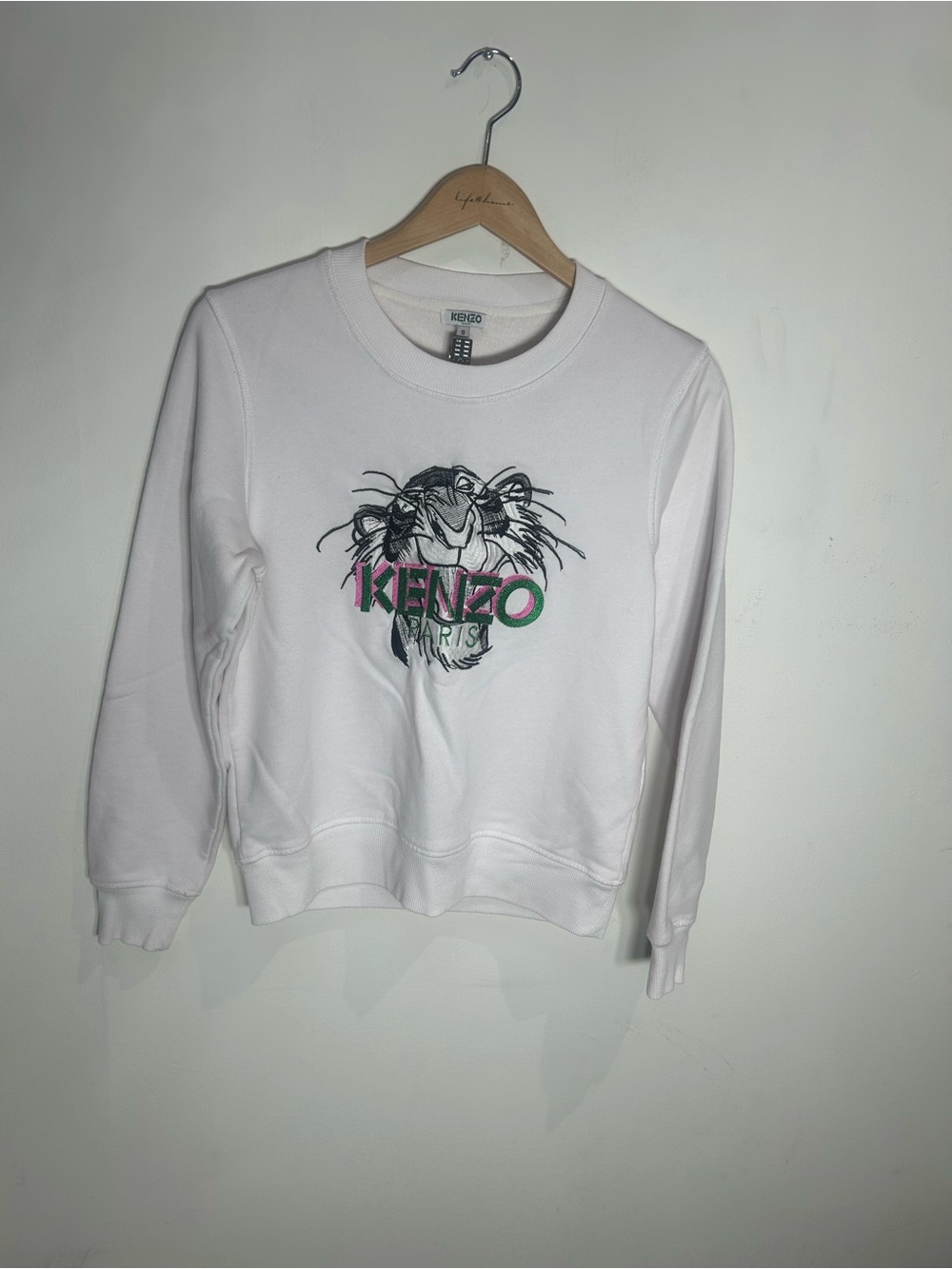 Kenzo White Crewneck Sweatshirt with Multicolor Tiger Logo